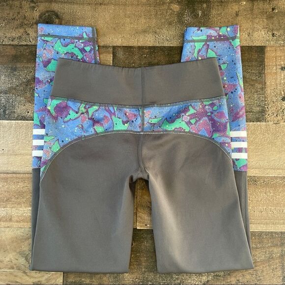 Adidas Girls Granite & Blue Floral Player Incredibly Soft Leggings Medium 10/12 - Picture 4 of 9